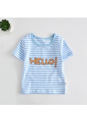 Boys and girls' short-sleeved striped cotton T-shirt, 2-7T clothes, summer 2021