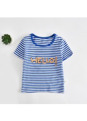 Boys and girls' short-sleeved striped cotton T-shirt, 2-7T clothes, summer 2021