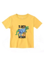 2022 Fashion Boys and Babies' Short Sleeve T-shirt Boys T-Rex Crewneck Dinosaur T-shirt Cotton Tops Tees Summer Clothes