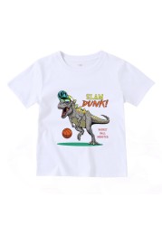 2022 Fashion Boys and Babies' Short Sleeve T-shirt Boys T-Rex Crewneck Dinosaur T-shirt Cotton Tops Tees Summer Clothes