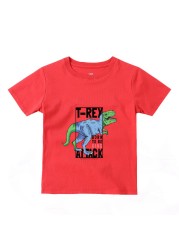 2022 Fashion Boys and Babies' Short Sleeve T-shirt Boys T-Rex Crewneck Dinosaur T-shirt Cotton Tops Tees Summer Clothes