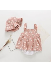 Sodawn-Baby Summer Baby Jumpsuit, Baby Clothes with Dotted Cotton Belts, with Hats, 0-24 Months, New Set