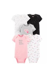 Cartoon Monster Baby Newborn Clothes Newborn Baby Clothes Short Sleeve Cotton Onesex Unisex Bodysuit 2021 5pcs/set