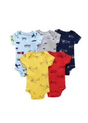 Cartoon Monster Baby Newborn Clothes Newborn Baby Clothes Short Sleeve Cotton Onesex Unisex Bodysuit 2021 5pcs/set