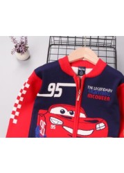 Autumn Little Boys Clothes Lightning McQueen Embroidery Knit Cardigan Sweater Winter Clothes Christmas Fashion Children Tops