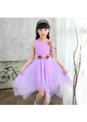 2022 Summer Children's Chiffon Dresses High Quality Lace Princess Dress Children Evening Wear Baby Girl Dress 4 6 8 9 10 12 Years