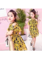 2022 Summer Children's Chiffon Dresses High Quality Lace Princess Dress Children Evening Wear Baby Girl Dress 4 6 8 9 10 12 Years