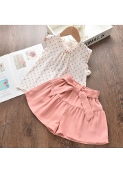 Pink Girls Set with Lapel and Shorts Baby Clothes 2-6T Polka Dot Design Fashion Outfit New Summer 2021