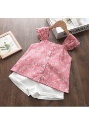 Pink Girls Set with Lapel and Shorts Baby Clothes 2-6T Polka Dot Design Fashion Outfit New Summer 2021