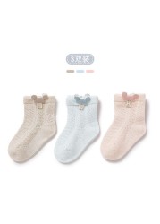 3pairs/lot Girls Socks Summer Breathable Children Short Ankle Socks for 1-12 Years Kids Soft Cotton Lace Princess Mesh Socks