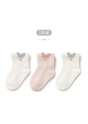 3pairs/lot Girls Socks Summer Breathable Children Short Ankle Socks for 1-12 Years Kids Soft Cotton Lace Princess Mesh Socks