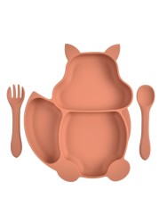 Baby Food Squirrel Silicone Baby Feeding Tray With Fork Spoon Set Dinnerware Training