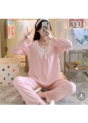 Pajamas Clothes Women Breastfeeding Set Leisurewear Nursing Suits Pregnant Woman Pajamas Twinset Breastfeeding Tops Pant 2pcs