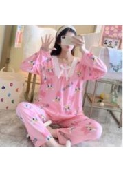 Pajamas Clothes Women Breastfeeding Set Leisurewear Nursing Suits Pregnant Woman Pajamas Twinset Breastfeeding Tops Pant 2pcs