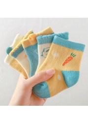 5 Pairs Infant Socks Spring Autumn New Cute Cartoon Cotton Socks Breathable Loose Lace Kids Socks Toddler Girl Autumn Clothes 2022