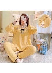 Fashion Cotton Maternity Nursing Pajamas Long Sleeve Pregnant Women Sleepwear Pregnancy Clothes Breastfeeding 2pcs Pajamas Suit