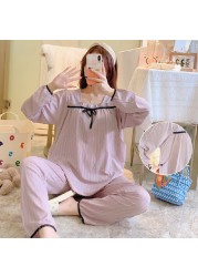 Fashion Cotton Maternity Nursing Pajamas Long Sleeve Pregnant Women Sleepwear Pregnancy Clothes Breastfeeding 2pcs Pajamas Suit