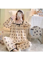 Fashion Cotton Maternity Nursing Pajamas Long Sleeve Pregnant Women Sleepwear Pregnancy Clothes Breastfeeding 2pcs Pajamas Suit