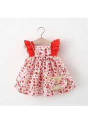 Summer Sleeveless Bowknot Dress Ruffles Floral Print Dress Bag Set Vacation Party Dress Toddler Infant Baby Girls Princess Dress