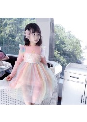 Autumn New Fashion Baby Girls Dresses Long Sleeve Chiffon Floral Princess Cute Dress Family Vacation Beach Kids Clothes 1-6 Years