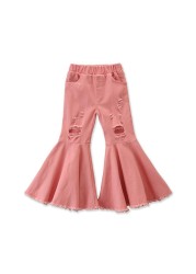 Spring All-match Girls Jeans Trumpet Elastic Waist Flared Pants Children Trousers Bell bottom Jeans For Girls Clothing 2-7 Years