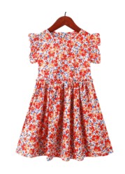 Girl Summer Dress 2022 New Casual Princess Dress Retro Small Floral Kids Dress Vestido 3-14Y G0005