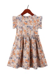 Girl Summer Dress 2022 New Casual Princess Dress Retro Small Floral Kids Dress Vestido 3-14Y G0005