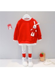 Baby Girls Clothing Sets Kids Casual Clothes Lace Cartoon Rabbit T Shirt Pants Toddler Infant Children Vacation Costume