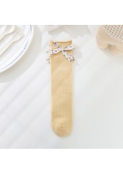 2pairs/lot Summer Kids Long Floral Bow Sock Knee High Thin Mesh Socks Hollow Out Soft Cotton Infant Sokin Baby Girls Socks