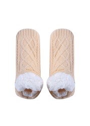 1 Pair Thick Warm Sleep Socks Slippers Women Girls Autumn Winter Velvet Home Floor Socks Non-slip Mid-tube Kawaii Cute Socks