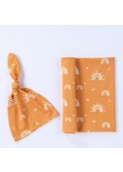 2pcs/set Baby Sleeping Bag Cotton Swaddle Wrap Hat Set Blanket Print Newborn Receiving Blanket Bolsa Infantil