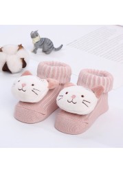 Newborn Baby Girl Boy Cute Cartoon Pattern Cotton Socks Infant Anti-slip Warm Floor Socks Medium Tube Knitted Socks