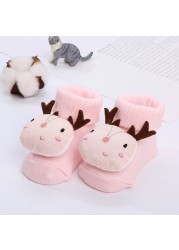 Newborn Baby Girl Boy Cute Cartoon Pattern Cotton Socks Infant Anti-slip Warm Floor Socks Medium Tube Knitted Socks