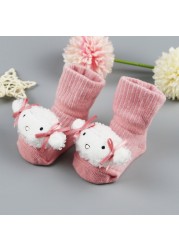 Newborn Baby Girl Boy Cute Cartoon Pattern Cotton Socks Infant Anti-slip Warm Floor Socks Medium Tube Knitted Socks