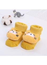 Newborn Baby Girl Boy Cute Cartoon Pattern Cotton Socks Infant Anti-slip Warm Floor Socks Medium Tube Knitted Socks