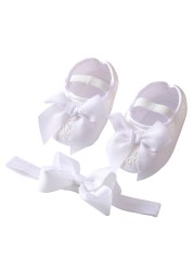 Etosale Cute Baby Walking Shoes 0-18M Newborn Baby Girls Shoes + Headband Set Infant Soft Sole Bowknot Princess First Walkers