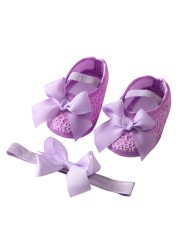 Etosale Cute Baby Walking Shoes 0-18M Newborn Baby Girls Shoes + Headband Set Infant Soft Sole Bowknot Princess First Walkers