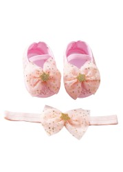 Etosale Cute Baby Walking Shoes 0-18M Newborn Baby Girls Shoes + Headband Set Infant Soft Sole Bowknot Princess First Walkers