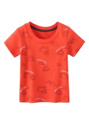 Jumping Meter Kids T-Shirt Cartoon Dinosaur Knitted Cotton Casual Breathable Short Sleeve Sports Tops Bottoming Shirt