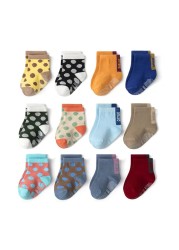 Non-Slip Baby Socks 12 Pairs with Grip for Boys Girls Toddler Infant Kids Anti-Slip Cotton Crew Socks 1-7 Years