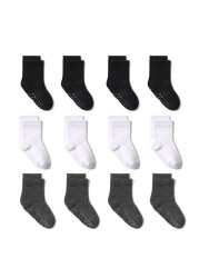 Non-Slip Baby Socks 12 Pairs with Grip for Boys Girls Toddler Infant Kids Anti-Slip Cotton Crew Socks 1-7 Years