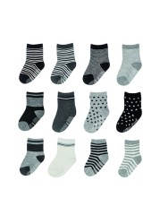 Non-Slip Baby Socks 12 Pairs with Grip for Boys Girls Toddler Infant Kids Anti-Slip Cotton Crew Socks 1-7 Years