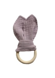 Baby Wooden Hand Grasp Soft Toy Cotton Cute Rabbit Ears Teether Comfortable Bracelet Teething Toy Sensory Rattle Gif