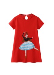 Little maven 2022 baby girls summer dress cotton lined cat children's casual lovely and comfortable clothes for 2-7 years old