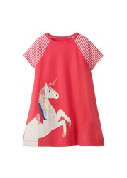 Little maven 2022 baby girls summer dress cotton lined cat children's casual lovely and comfortable clothes for 2-7 years old