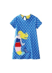 Little maven 2022 baby girls summer dress cotton lined cat children's casual lovely and comfortable clothes for 2-7 years old