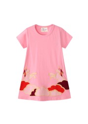 Little maven 2022 baby girls summer dress cotton lined cat children's casual lovely and comfortable clothes for 2-7 years old