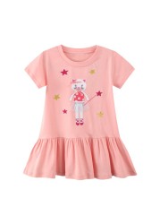 Little maven 2022 baby girls summer dress cotton lined cat children's casual lovely and comfortable clothes for 2-7 years old