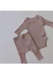 Newborn Baby Clothing Sets Ribbed Cotton Bib Leggings Pants Suit For Autumn Girls Outfits Boys Long Sleeve Baby Clothes