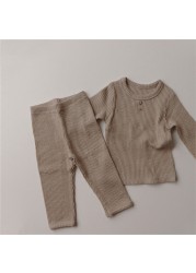 Newborn Baby Clothing Sets Ribbed Cotton Bib Leggings Pants Suit For Autumn Girls Outfits Boys Long Sleeve Baby Clothes